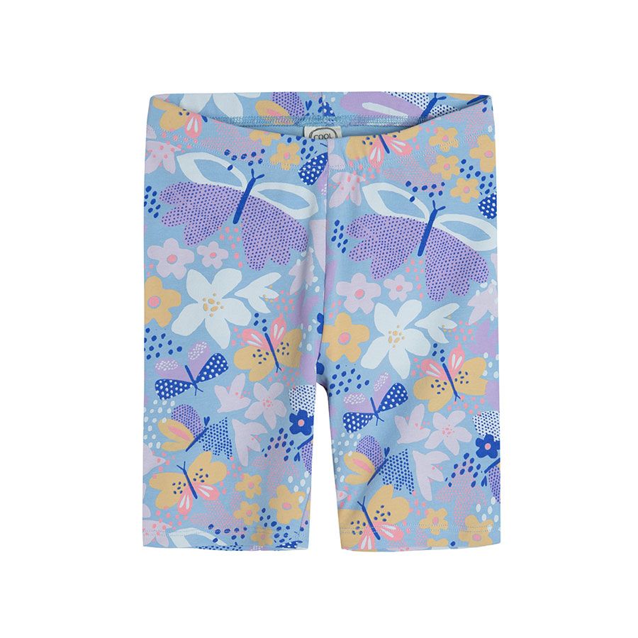 Blue short leggings with butterflies and flowers print
