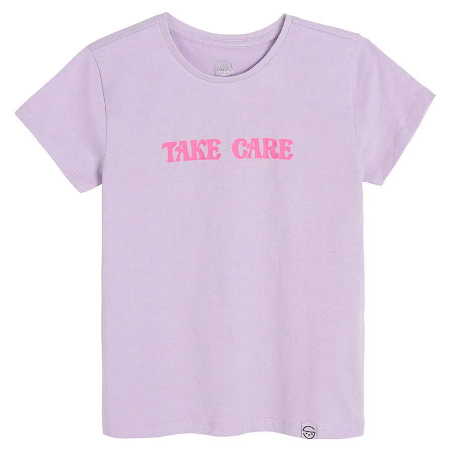 Μπλούζα κοντομάνικη μωβ με στάμπα take care
