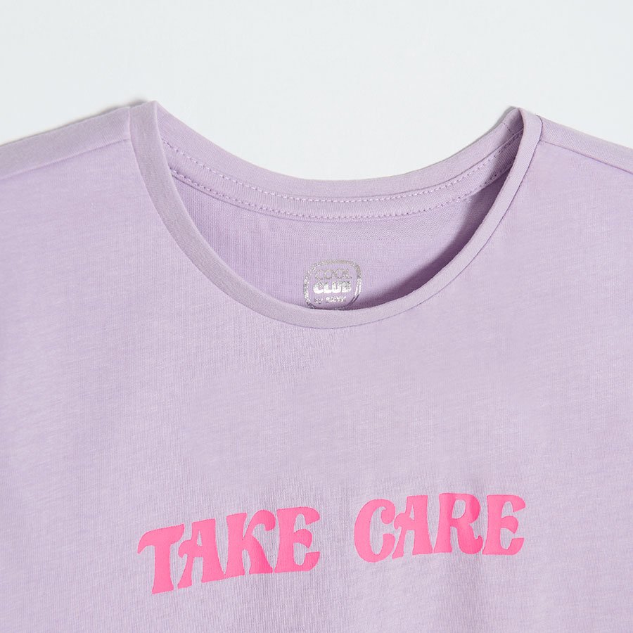 Μπλούζα κοντομάνικη μωβ με στάμπα take care