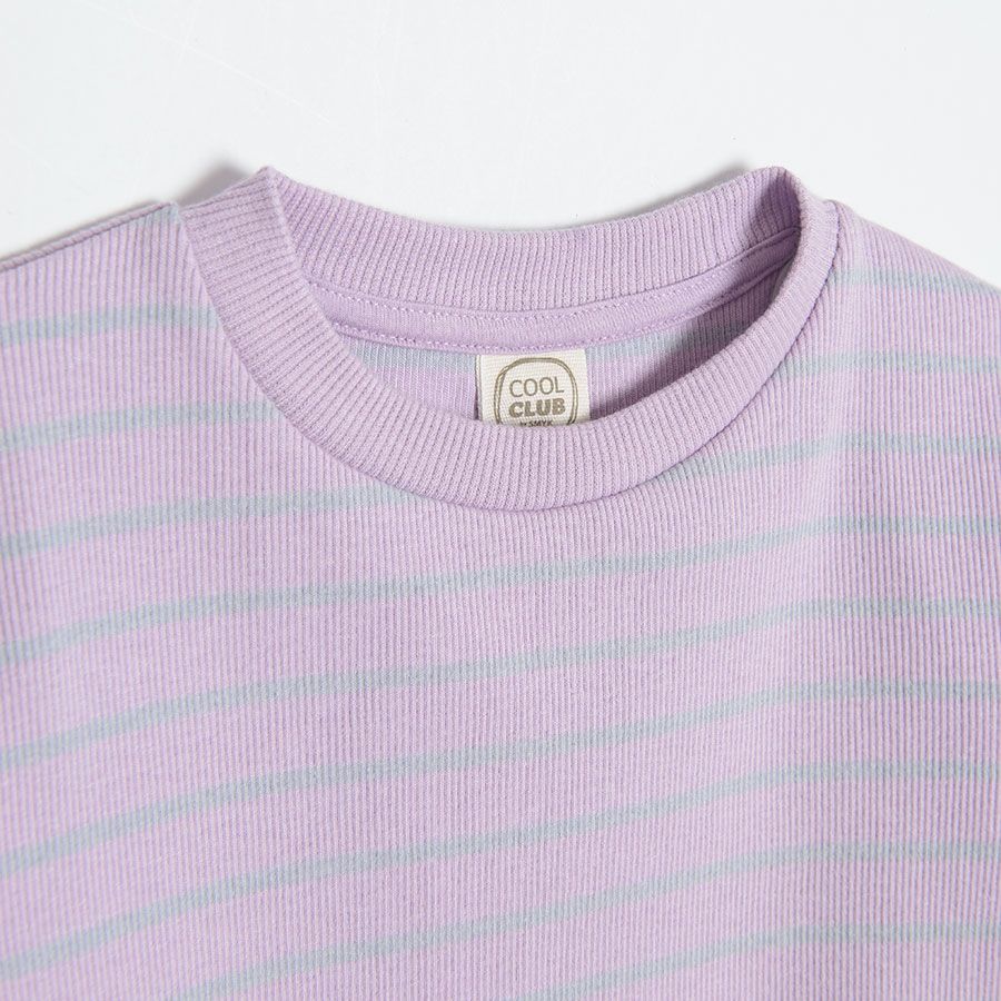 Μπλούζα μακρυμάνικη μωβ ριγέ με βολάν