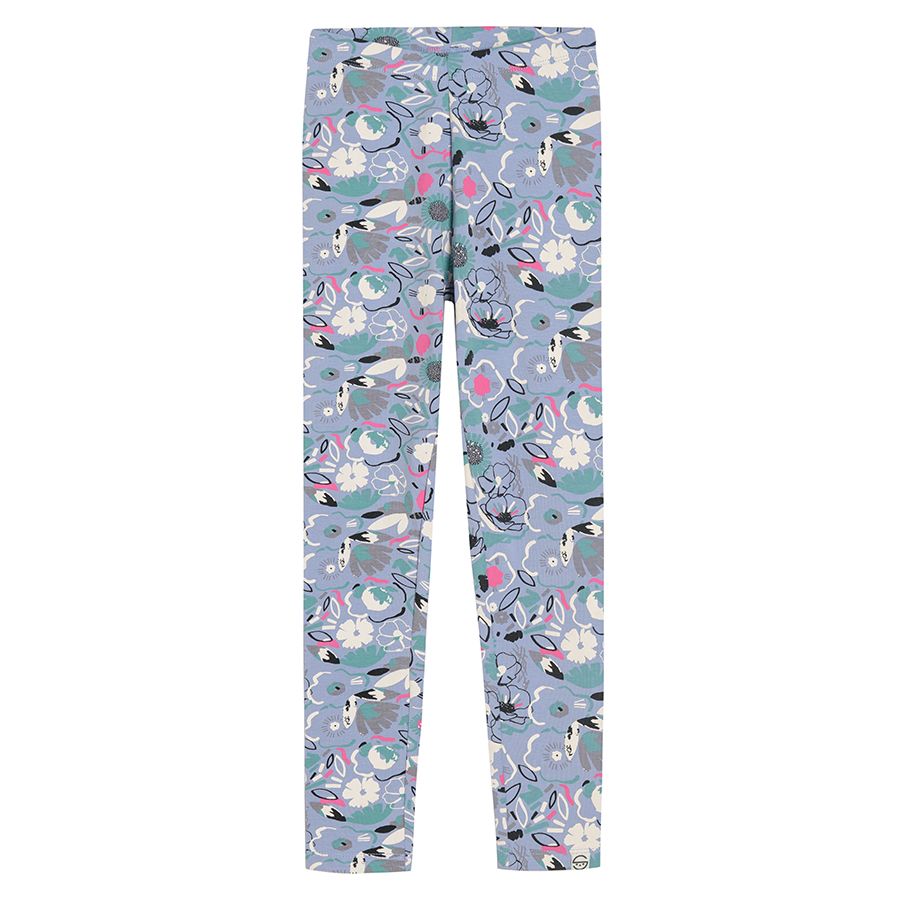 Grey and blue floral leggings- 2pack