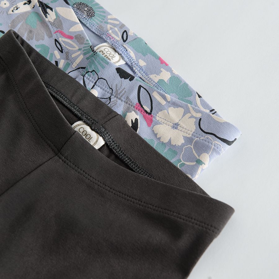Grey and blue floral leggings- 2pack