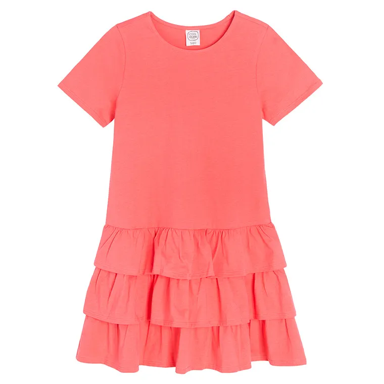 Pink summer short sleeve dress with ruffle skirt