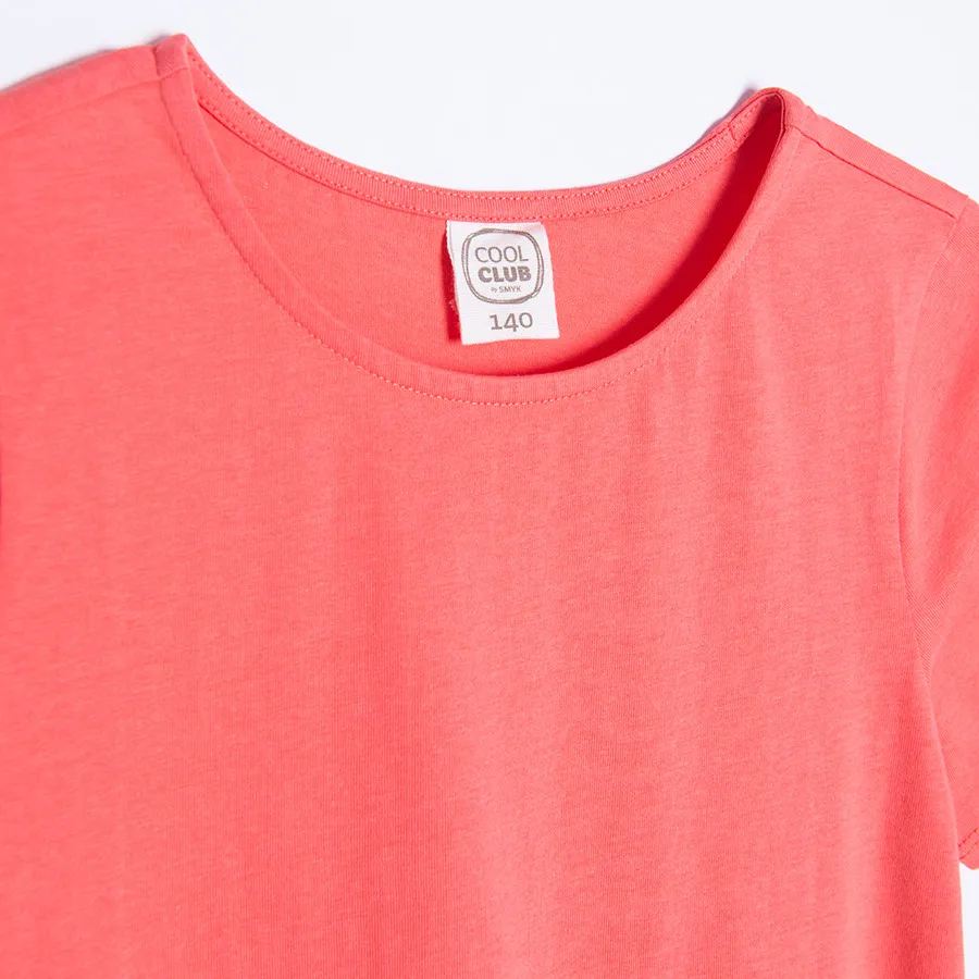Pink summer short sleeve dress with ruffle skirt