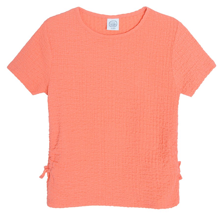 Coral short sleeve T-shirt with elastic cords on the sides