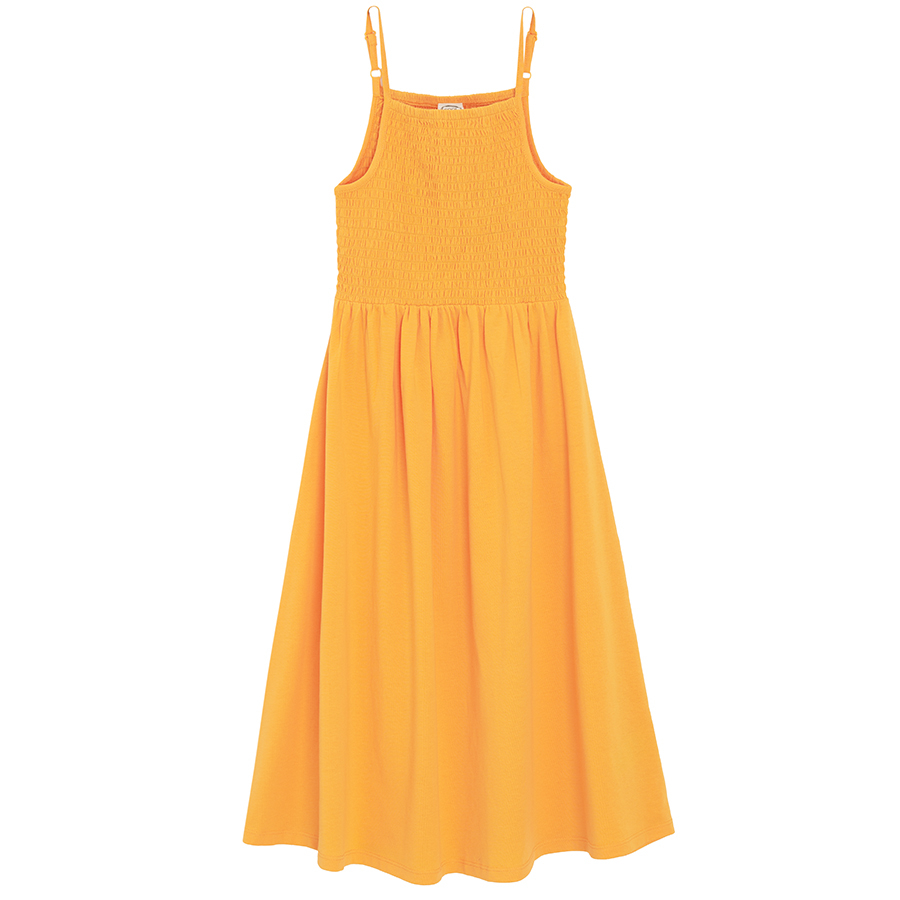 Orange strap summer dress with elastic top