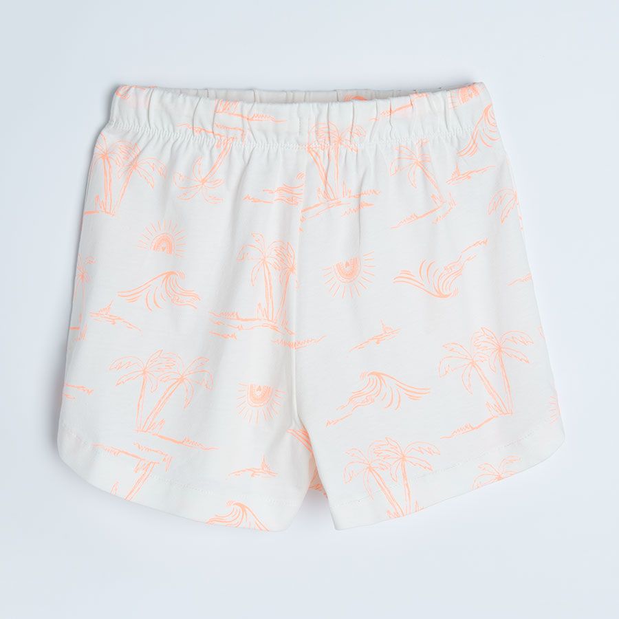 White shorts with adjustable waist and palm trees print