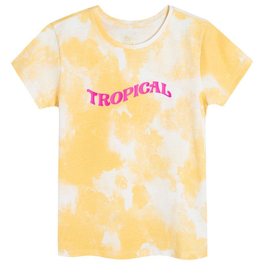 Light yellow short sleeve T-shirt TROPICAL print