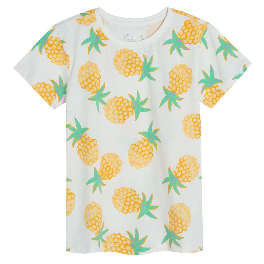 White short sleeve T-shirt with pinepapples print