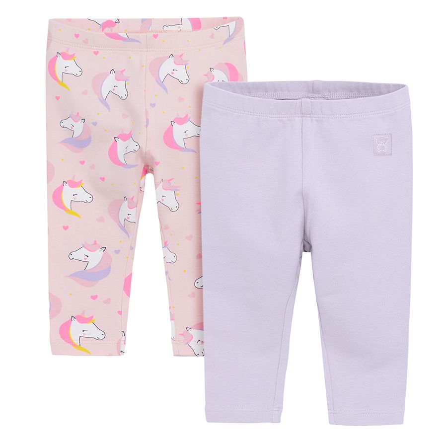 Pink with unicorns print and violet leggins - 2 pack