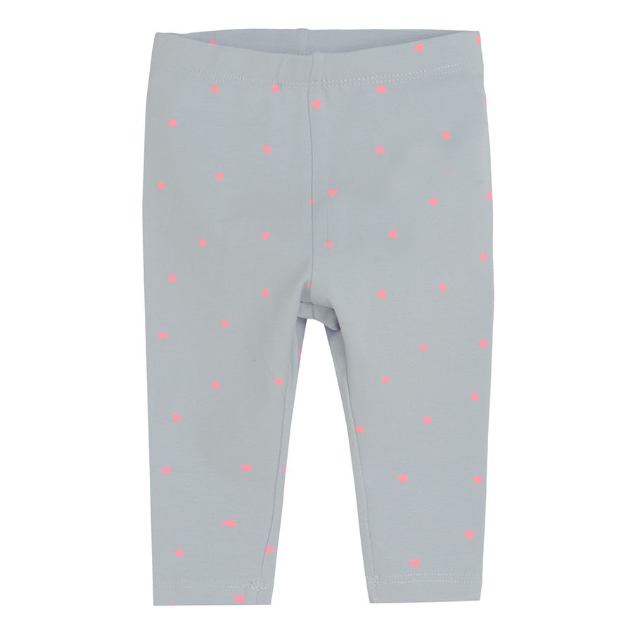 Dark blue with hearts and bunnies, fuchsia and light blue with small hears leggings- 3 pack