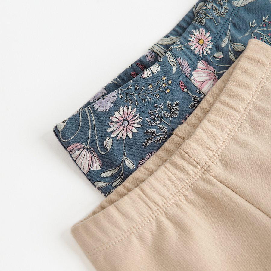 Blue floral and ecru with bunny prints jogging pants- 2 pack