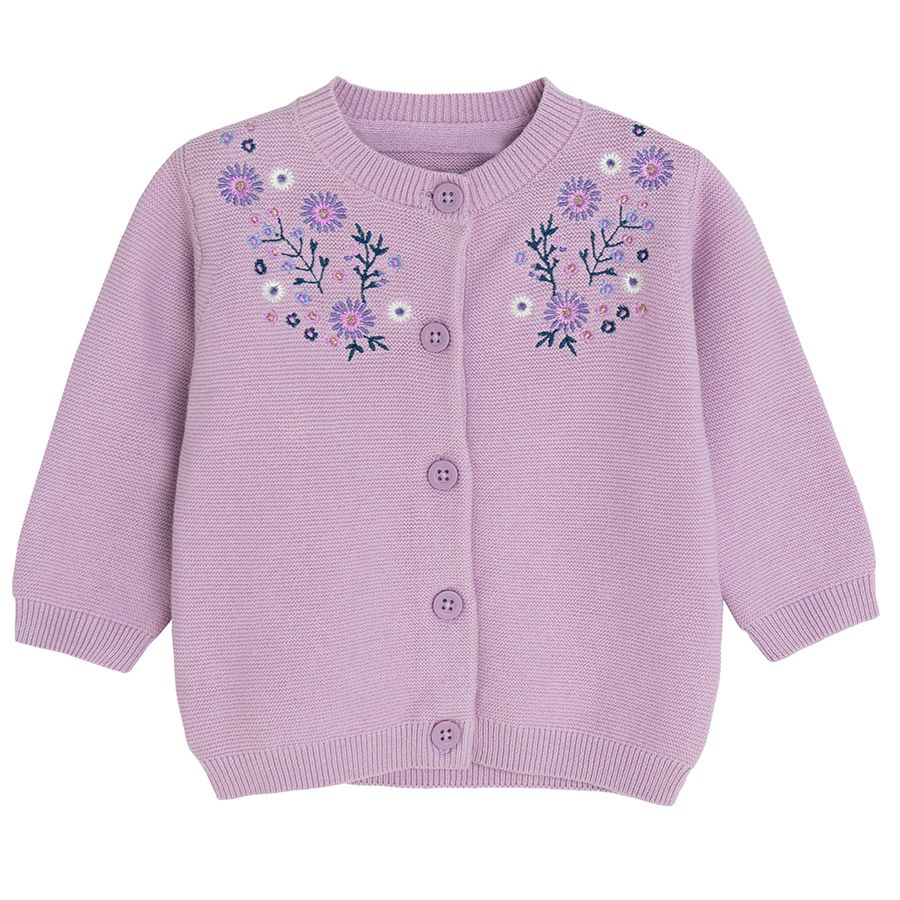 Purple cardigan with floral embroidery