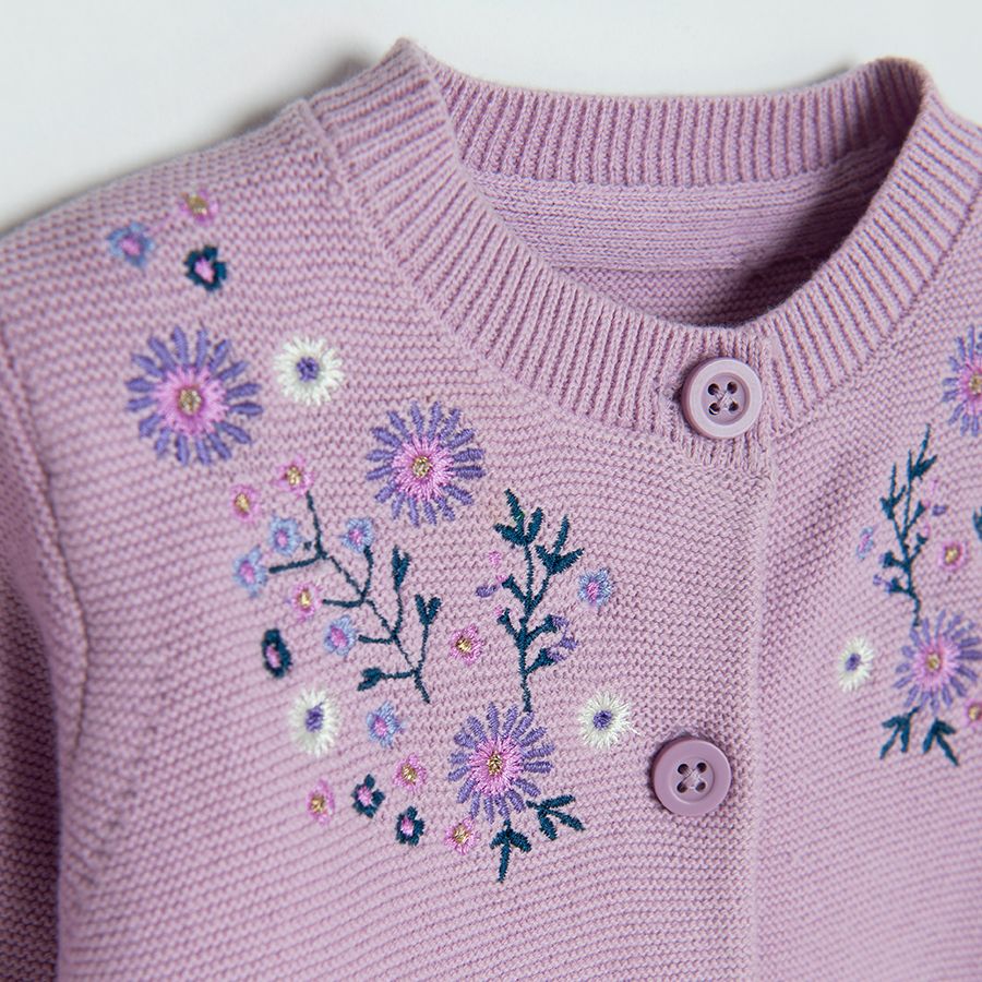 Purple cardigan with floral embroidery