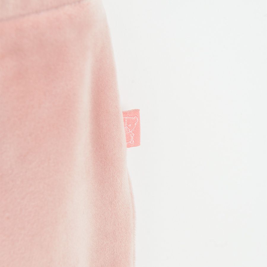 Pink velvet jogging pants with small gold heart print