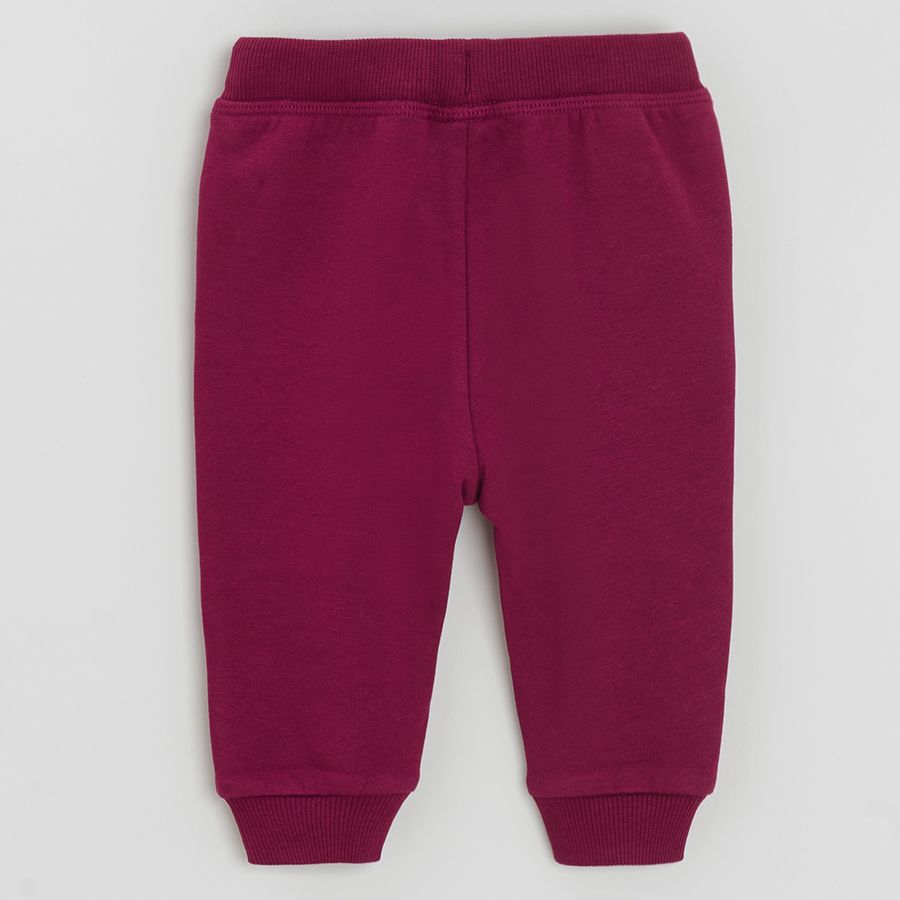 Burgundy jogging pants with fox print