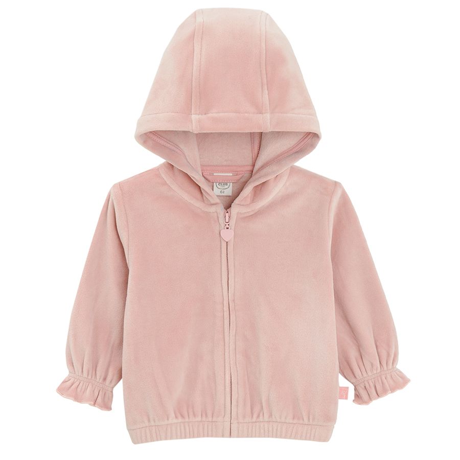 Dusty pink zip through hooded sweatshirt