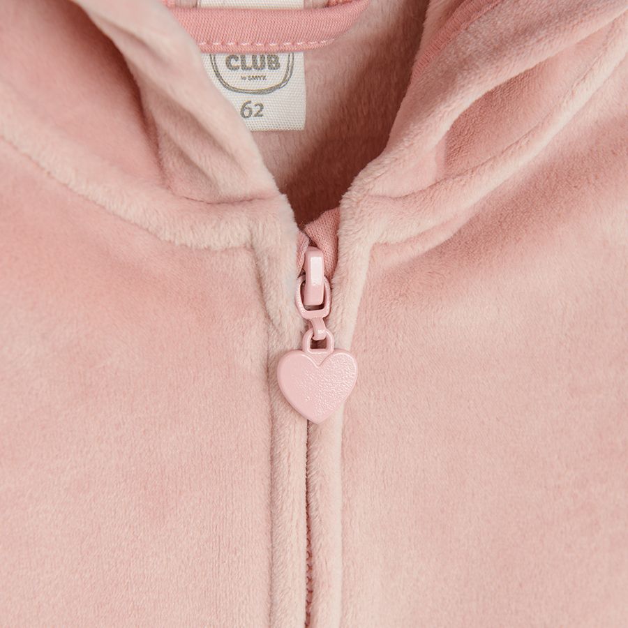 Dusty pink zip through hooded sweatshirt