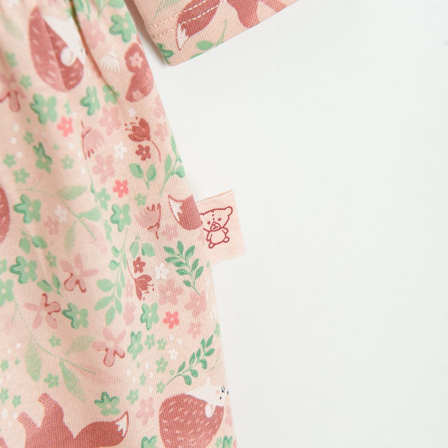 Light pink long sleeve dress with forest animals print