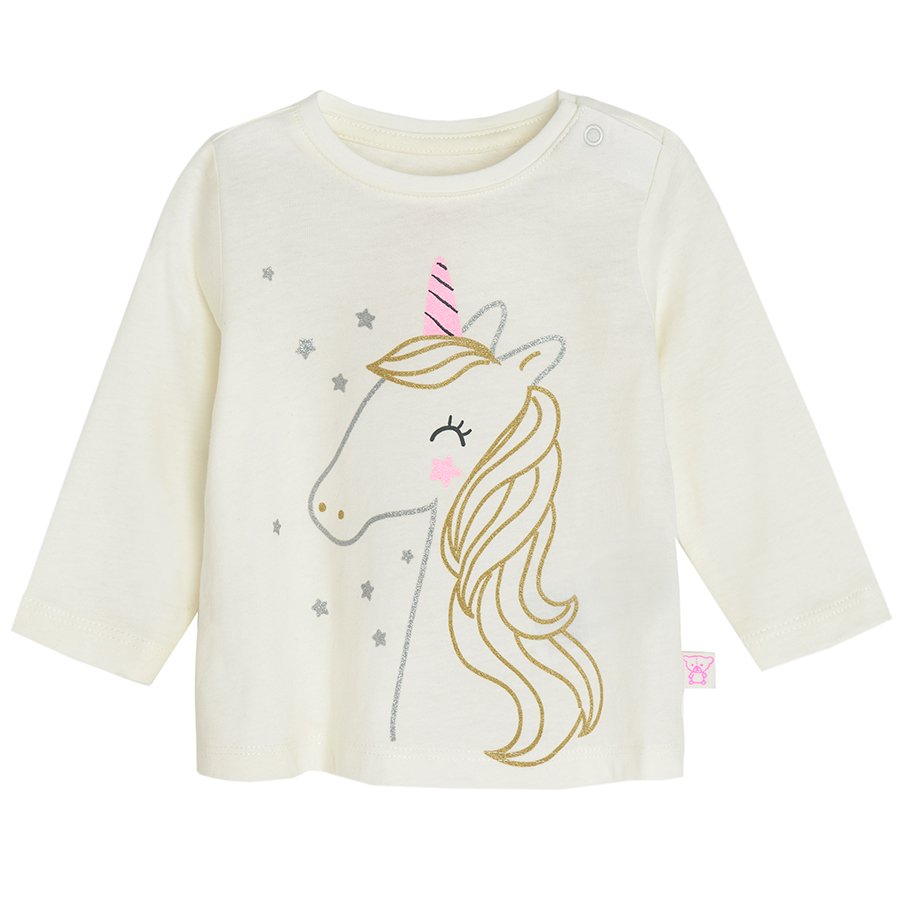 White long sleeve blouse with unicorn print