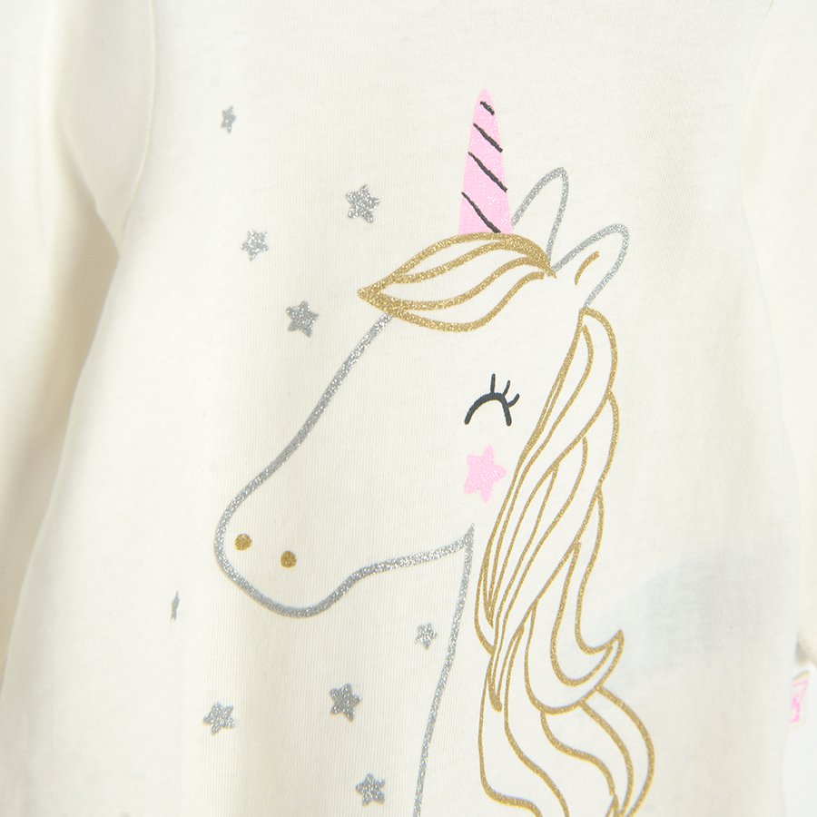 White long sleeve blouse with unicorn print