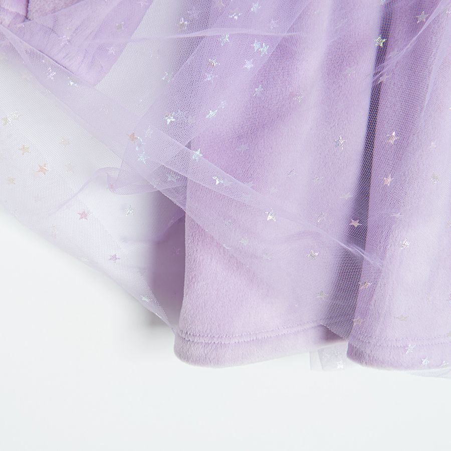 Φόρεμα μακρυμάνικο λικά από βελούδο με κεντημένη στάμπα MAGIC και τούλινη φούστα με αστεράκια