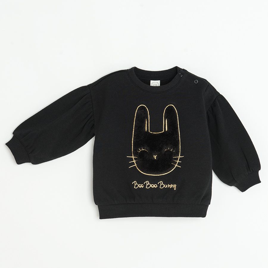 Black sweatshirt with bunny and pom poms BOO BOO BUNNY Halloween