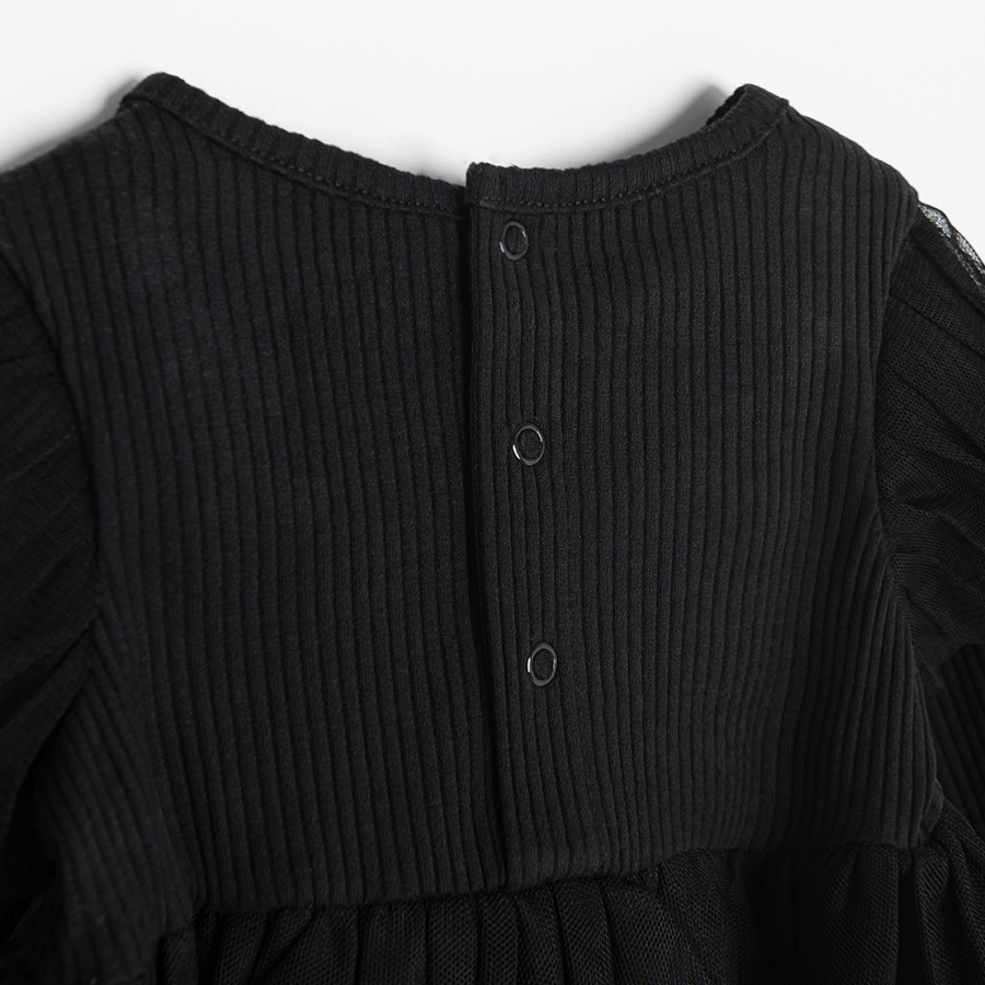 Φόρεμα μακρυμάνικο μαύρο με κεντημένη στάμπα καρδούλα και φούστα απο τούλι