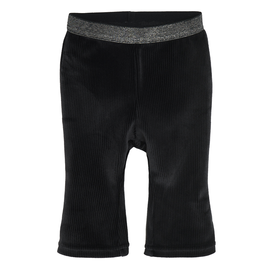 Black wide leg jeggings with silver elastic belt