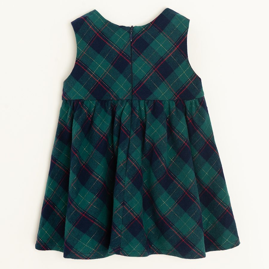 Green checked sleeveless with white bodysuit and collar