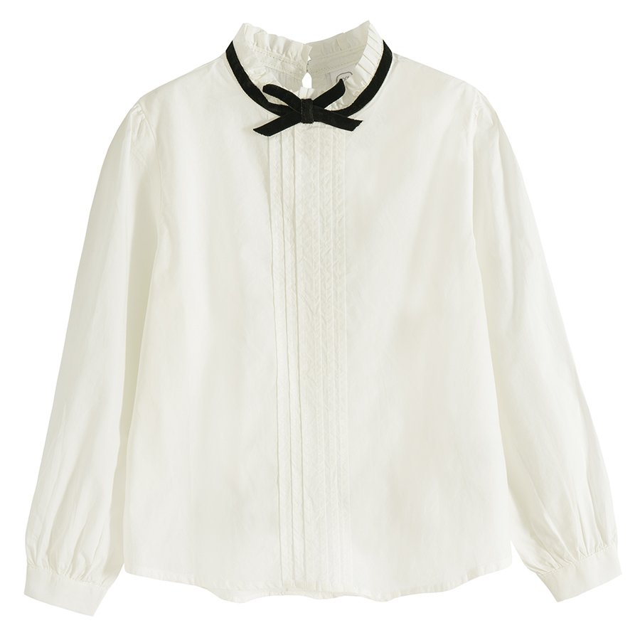 White long sleeve blouse with bow