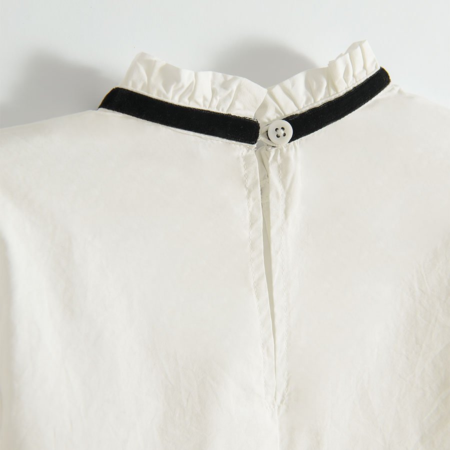 White long sleeve blouse with bow