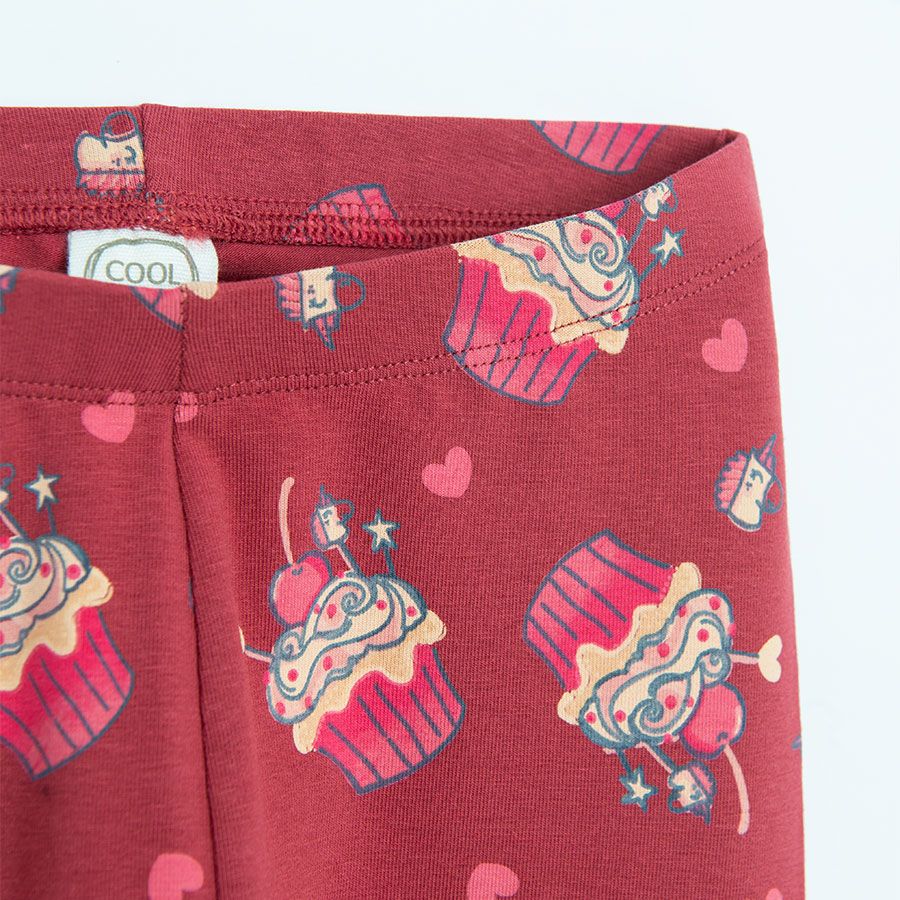 Red leggings with cupcakes print