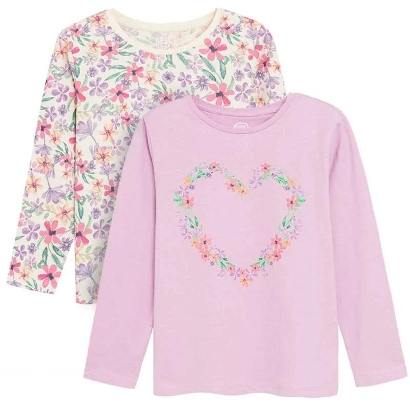 Floral and pink with floral heart long sleeve blouses- 2 pack
