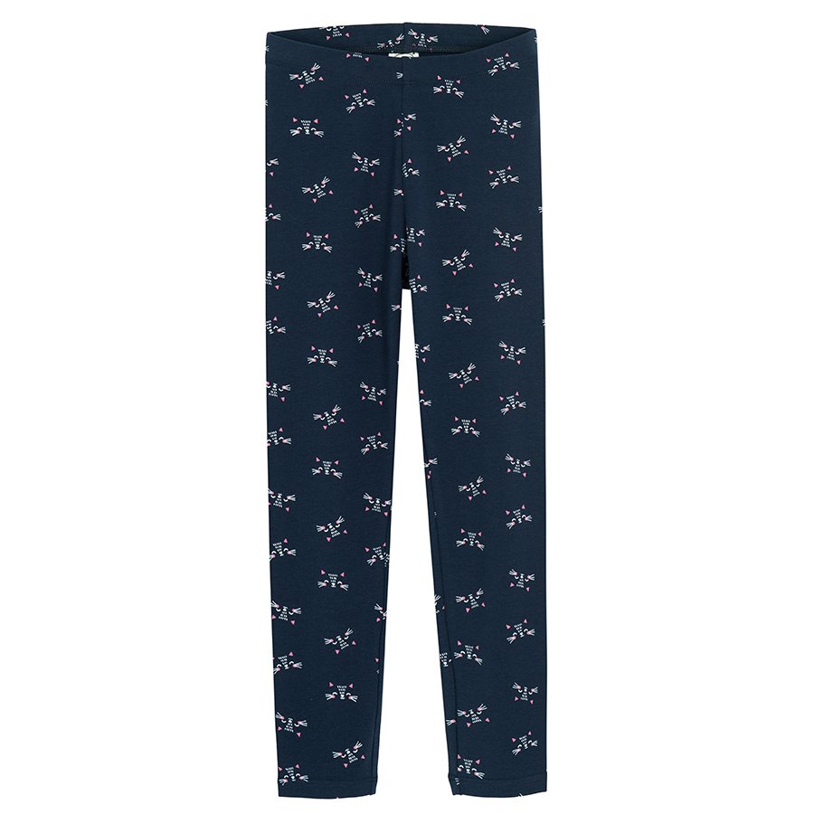 Dark blue with white prints and pink with kittens print leggins- 2 pack