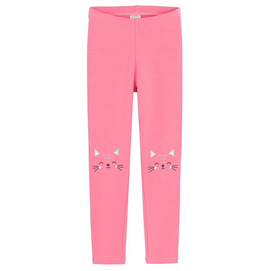 Dark blue with white prints and pink with kittens print leggins- 2 pack