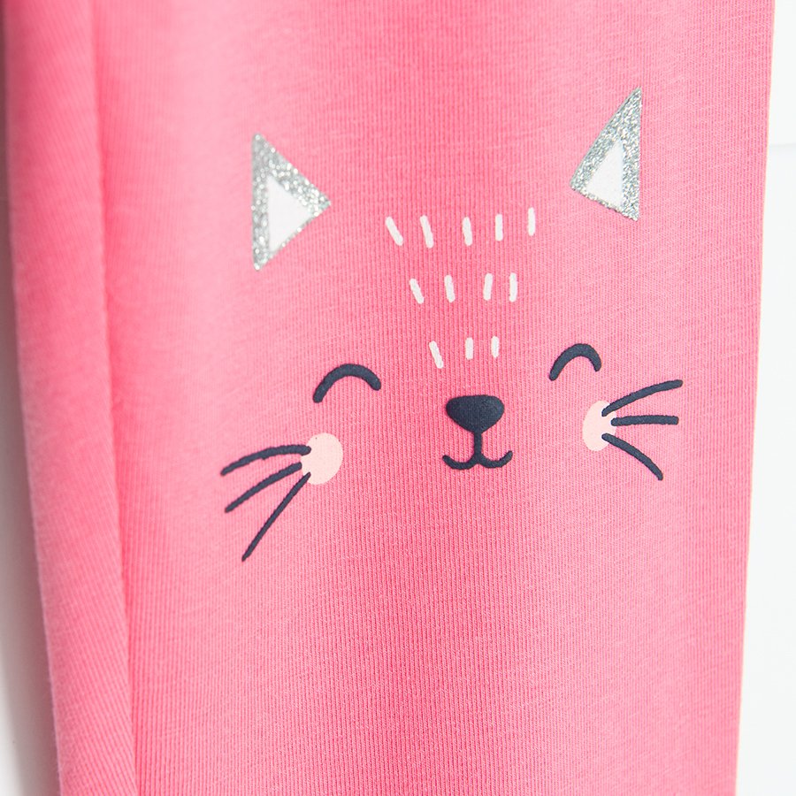 Dark blue with white prints and pink with kittens print leggins- 2 pack