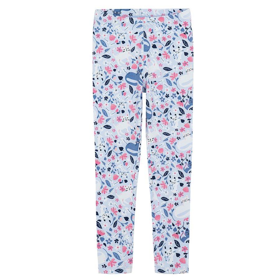 Blue and blue floral leggings- 2 pack