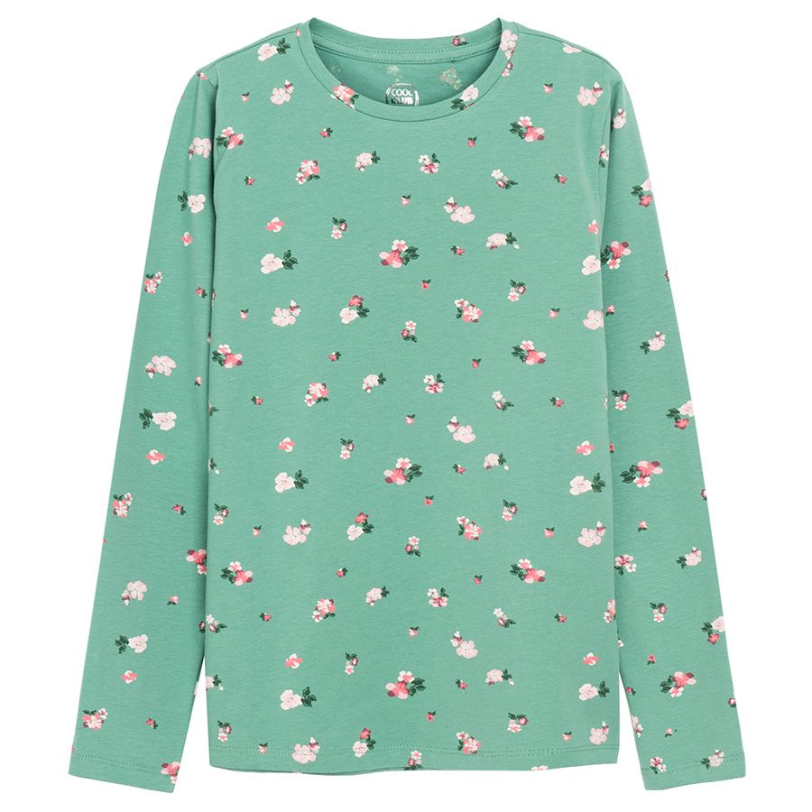 Green with floral print long sleeve blouse