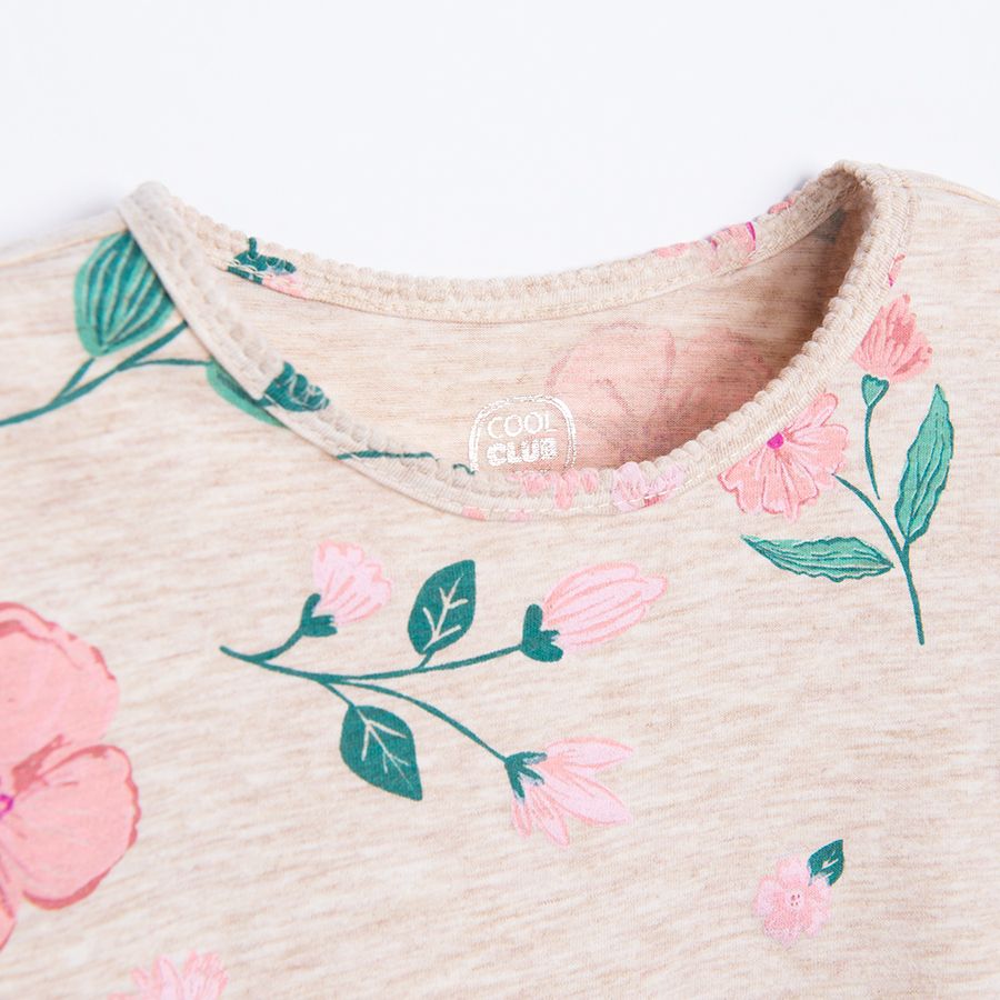 Ecru long sleeve blouse with flowers print