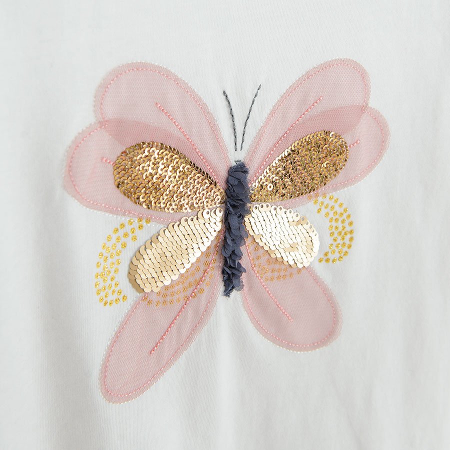 White long sleeve blouse with butterfly print with sequins