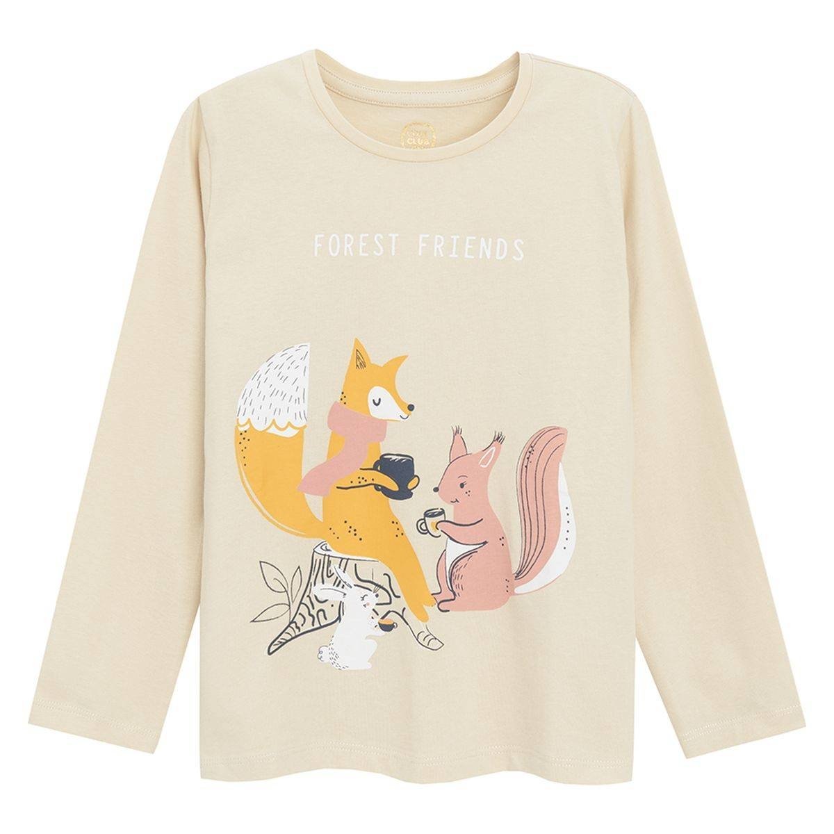 Beige long sleeve blouse with Forest Friends print