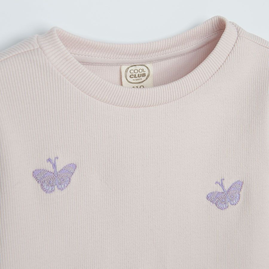 Μπλούζα μακρυμάνικη ροζ με κεντημένη στάμπα πεταλούδες