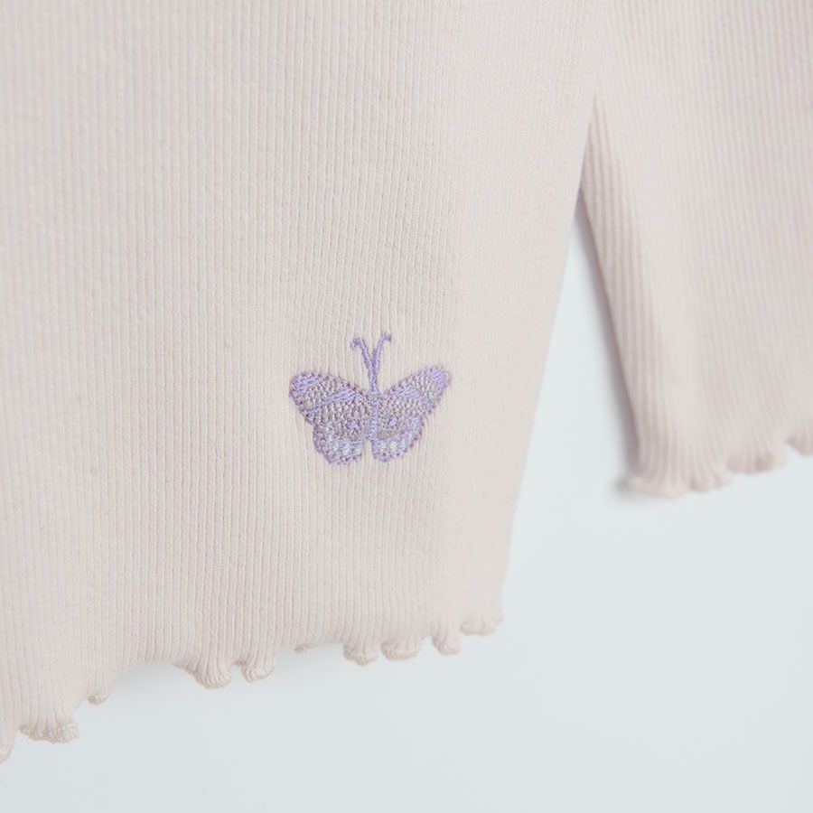 Μπλούζα μακρυμάνικη ροζ με κεντημένη στάμπα πεταλούδες