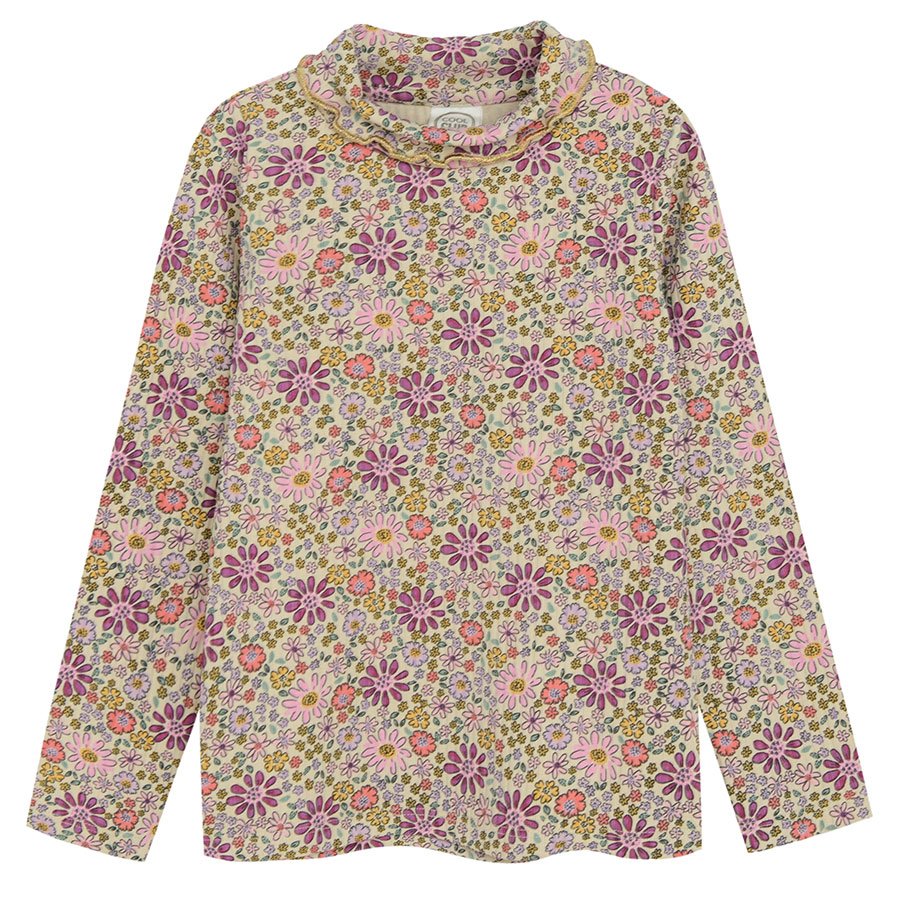 Floral turtleneck long sleeve blouse