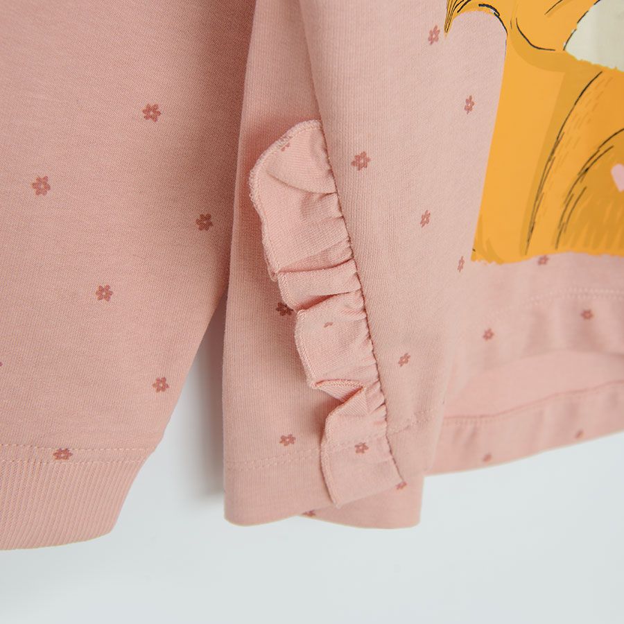 Pink long sleeve blouse with kitten print