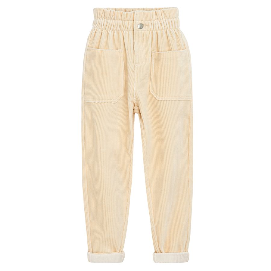 Yellow high waist trousers with elastic waist