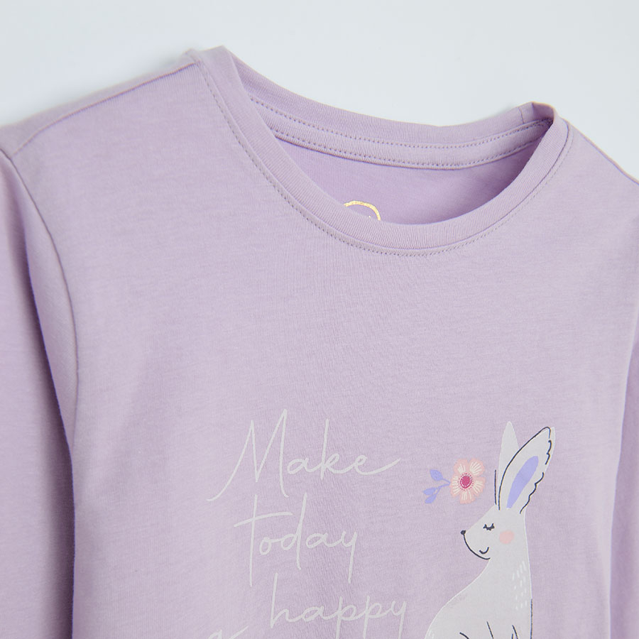 Purple long sleeve blouse with bunnies print MAKE TODAY A HAPPY DAY