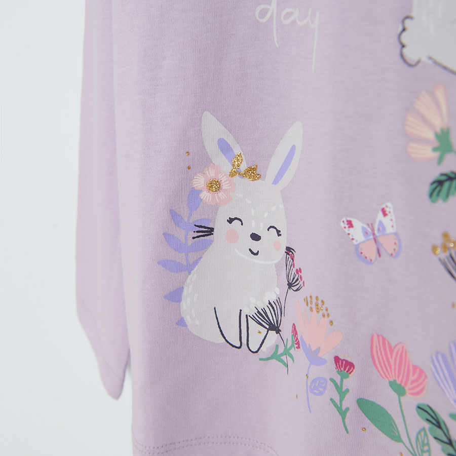 Purple long sleeve blouse with bunnies print MAKE TODAY A HAPPY DAY