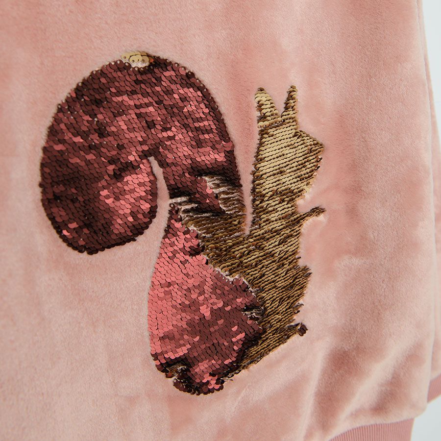 Φούτερ ροζ από βελούδο με στάμπα σκίουρος με πούλιες διπλής όψης